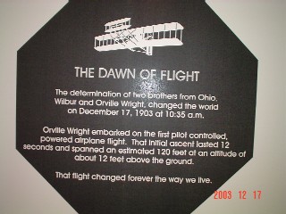 The Dawn of Flight inscription plaque